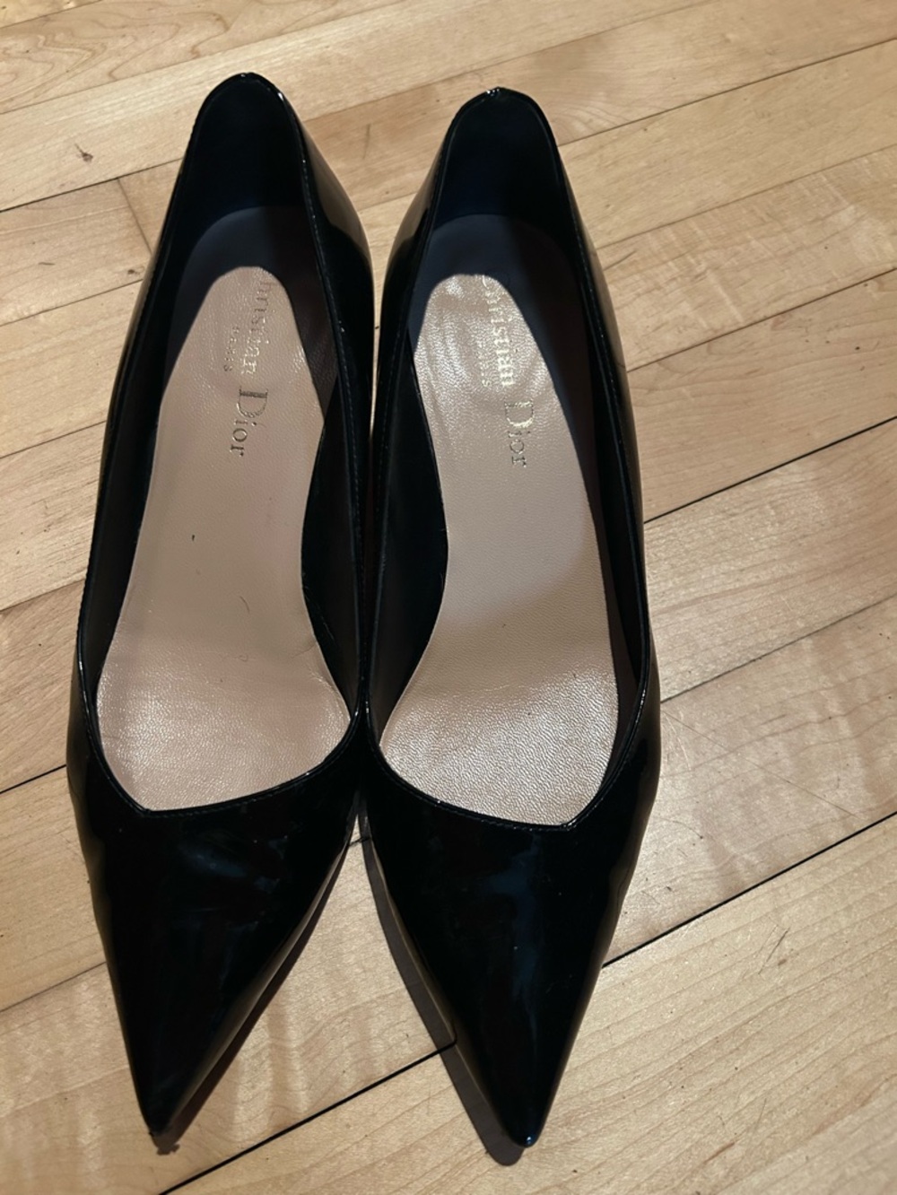 Dior Black Patent Pointed-Toe Pumps with Nude Insole